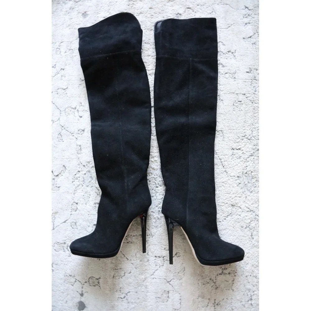 Jimmy Choo Black Suede Over The Knee Stiletto Boots Size‎ 34